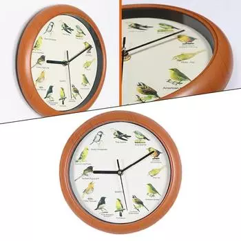 10-дюймовые кварцевые настенные часы с поющими птицами и названиями песен для украшения дома коричневый