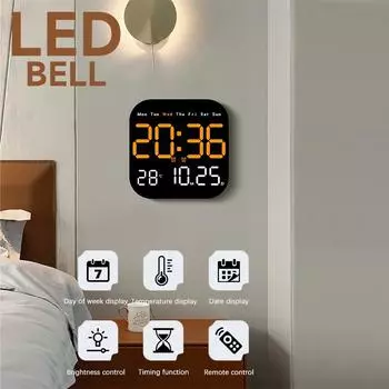 10-дюймовые светодиодные большие цифровые настенные часы с дистанционным управлением, температурой, влажностью, датой, дисплеем недели, обратным отсчетом времени, часами для домашнего декора синий