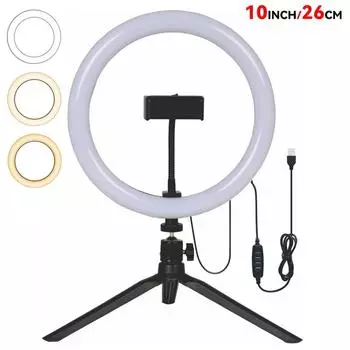 10-дюймовый 26 см кольцевой светильник для селфи с мини-настольным штативом, держателями для телефонов, светодиодный кольцевой светильник для фотосъемки YouTube TikTok белый