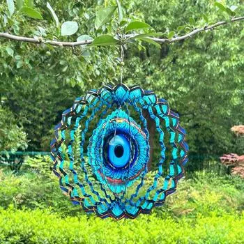 10-дюймовый 3D кинетический металлический арт из нержавеющей стали Подвесной ветряной спиннер «Дурной глаз» - Универсальный декор для сада, патио, окна