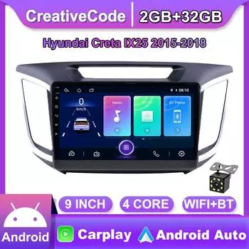 10-дюймовый Android Carplay для Hyundai Creta Ix25 2015-2018, автомобильный радиоприемник, мультимедийный видеоплеер, GPS-навигация, WIFI, 2 + 32 ГБ 1+16GB