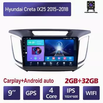 10-дюймовый Android Carplay для Hyundai Creta Ix25 2015-2018, автомобильный радиоприемник, мультимедийный видеоплеер, GPS-навигация, WIFI, 2 + 32 ГБ 1+16GB