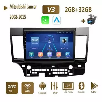 10-дюймовый Android Carplay для Mitsubishi Lancer 2008-2015, автомобильный радиоприемник, мультимедийный видеоплеер, GPS-навигация, WIFI, 2 + 32 ГБ 1+16GB
