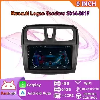 10-дюймовый Android Carplay для Renault Logan Sandero 2014-2017, автомобильный радиоприемник, мультимедийный видеоплеер, GPS-навигация, WIFI, 4 + 64 ГБ 2+32GB