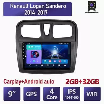 10-дюймовый Android Carplay для Renault Logan Sandero 2014-2017, автомобильный радиоприемник, мультимедийный видеоплеер, GPS-навигация, WIFI, 2 + 32 ГБ 1+16GB