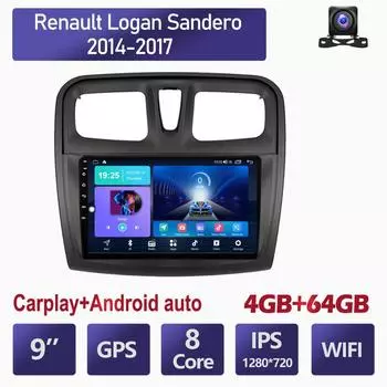 10-дюймовый Android Carplay для Renault Logan Sandero 2014-2017, автомобильный радиоприемник, мультимедийный видеоплеер, GPS-навигация, WIFI, 4 + 64 ГБ 2+32GB