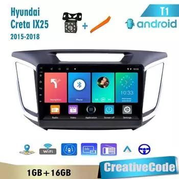 10-дюймовый Android для Hyundai Creta Ix25 2015-2018 автомобильный радиоприемник мультимедийный видеоплеер GPS-навигация WIFI 1 + 16 ГБ