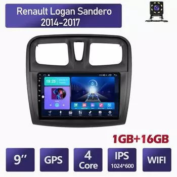 10-дюймовый Android для Renault Logan Sandero 2014-2017, автомобильный радиоприемник, мультимедийный видеоплеер, GPS-навигация, Wi-Fi, 1 + 16 ГБ