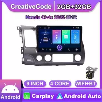 10-дюймовый автомобильный радиоприемник на базе Android Carplay для Honda Civic 2005-2012, автомобильный мультимедийный видеоплеер, GPS-навигация, WIFI, 2 + 32 ГБ 1+16GB