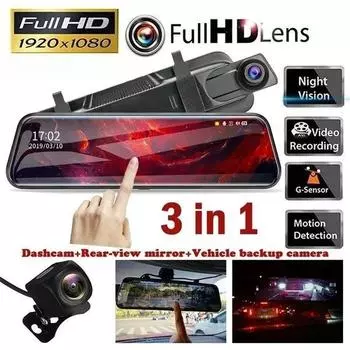 10-дюймовый IPS полный сенсорный экран 1080P видеорегистратор Автомобильный видеорегистратор камера заднего вида видеорегистратор G-сенсор парковочный монитор