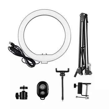 10-дюймовый мини-светодиодный кольцевой светильник для фотосъемки, заполняющий свет, 3 режима освещения, регулировка яркости, питание от USB чёрный