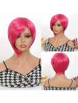 10-дюймовый розово-красный косой женский парик из термостойких синтетических волос, женские модные короткие прямые волосы, подходящие для женщин