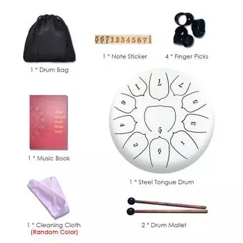 10-дюймовый стальной барабан для языка, 11 нот, хэндпан-барабан с барабанным молотком, выбор пальцев, перкуссия для белый