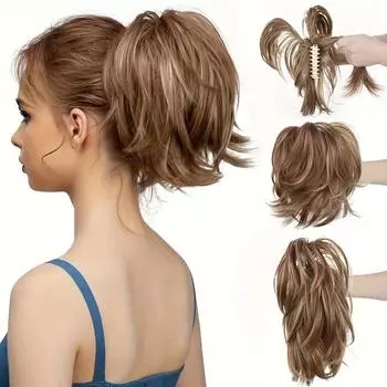 10-дюймовый зажим для когтей, короткий хвостик, наращивание волос, гибкие металлические грязные булочки, волнистые вьющиеся искусственные шиньоны, синтетические