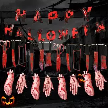 10-футовый кровавый баннер на Хэллоуин, страшный подвесной баннер на руках и ногах, баннер с кровавой гирляндой на Хэллоуин для Type 2