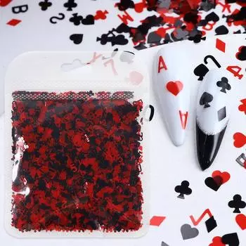 10 г красные черные блестки для ногтей украшения 3D покер сердца цифры буквы хлопья для DIY нейл-арта принадлежности маникюрные аксессуары