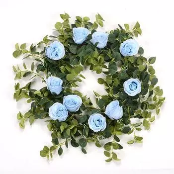 10 глав розы искусственный ротанг свадебный декор стены шелковые листья эвкалипта растение Цветочная гирлянда эвкалипт декор из ротанга белый