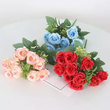 10 головок искусственных шелковых цветов Роза Маленький букет Эвкалипт для свадебной сцены Домашний декор Букет цветов Домашний декор шампанского