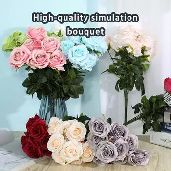 10 Heads Artificial Rose Flower Fake False Blossom Floral Wedding Bouquet Table Home Decor