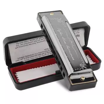 10 Holes KeyC Blues Harmonica Beginner Gifts Brass Reed Plate Black Mouth Organ 20 Tunes