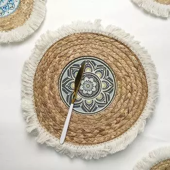 10-дюймовые популярные изогнутые игольчатые коврики из тыквы для травы, этнический стиль, ручная работа, плетеные кухонные обеденные столовые коврики, украшения, аксессуары
