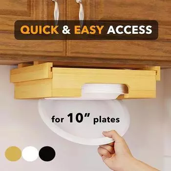 10-дюймовый бамбуковый держатель для тарелок под шкафчиком, подвесной органайзер для кухни, подставка для бумажных тарелок, диспенсер для одноразовой бумаги светло-коричневого