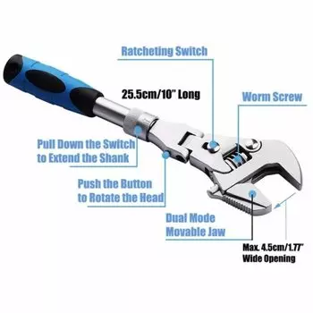 10 Inch Folding Ratchet Wrench Multifunction 5 In 1 Adjustable Telescopic Spanner Water Electricity Bathroom Spanner Hand Tools