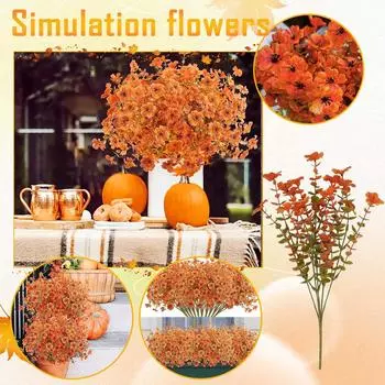 10 искусственных цветов, осеннее украшение для дома, неувядающие осенние украшения для крыльца, горшечные украшения, праздничные вечеринки, семейные цветы One Size