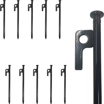 10 колышков толщиной 9 мм из кованой стали для кемпинговой палатки, брезент для жесткой травы, песка, почвы, (черный 20см)