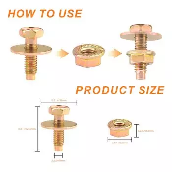 10 комплектов болтов, винтов с зубчатыми фланцевыми стопорными гайками и шайбами M6x15 мм для крышки двигателя, брызговика, бампера, фиксатора крыла