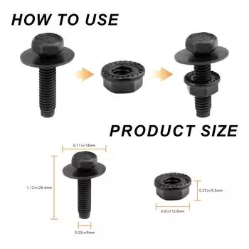 10 комплектов болтов, винтов с зубчатыми фланцевыми стопорными гайками и шайбами M6x15 мм для крышки двигателя, брызговика, бампера, фиксатора крыла