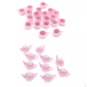 10 комплектов миниатюрного пластикового розового чайника для кукольного домика с посудой