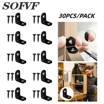 10 комплектов сверхпрочных черных Г-образных кронштейнов - стальная прямоугольная опора с винтами для надежного крепления мебели