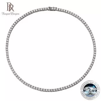 10-конечное ожерелье из муассанита, рядное сверло, четыре зубца, стерлинговое серебро, простая группа, инкрустация бриллиантами 38cm белый