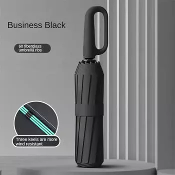 10-костный однотонный автоматический зонт, ветрозащитный, устойчивый к дождю, солнцезащитный козырек, складные зонты двойного назначения для бизнеса чёрный