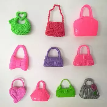 10 кукольных юбок + 10 сумок + 10 пар туфель на высоком каблуке, аксессуары