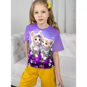 10-летняя девочка, милая мультяшная сова, одежда для девочек, футболки, детская футболка 2024 года, летняя детская одежда, топ для детей и подростков 100CM