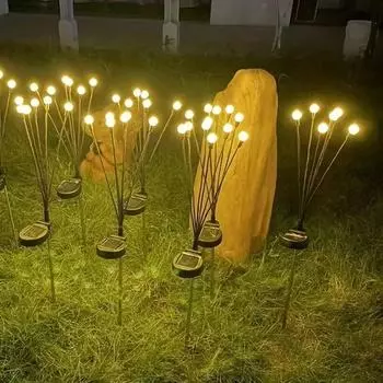 10 Lights Solar Lawn Lamp Garden Lamp, LED Wind-driven FireflyGround Plug Lamp, Garden Ramadan Decoration Festival Lamp 10 head warm light