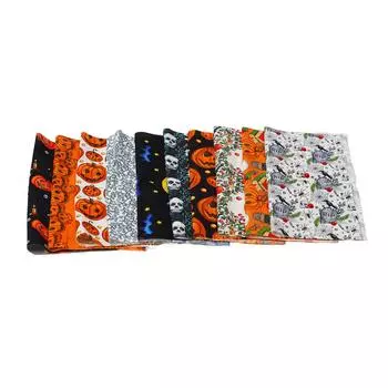 10 листов хлопчатобумажной ткани на Хэллоуин с рисунком призрака, тыквы и черепа, наборы хлопчатобумажной ткани для самостоятельного изготовления 25x25cm / 9.8x9.8in