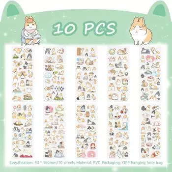 10 листов Каваий наклейки для скрапбукинга Наклейки на велосипед Прозрачные мультяшные наклейки для дневника Материалы для DIY наклеек для ручного учета