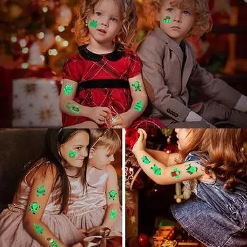 10 листов мультяшных снеговиков, рождественские узоры, светящиеся в темноте, водонепроницаемые временные татуировки, рождественские светящиеся наклейки для татуировок onesize