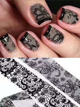 10 листов/набор черной цветочной кружевной бумаги для нейл-арта (без клея) чёрный