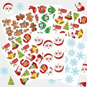 10 листов праздничные рождественские наклейки Санта-Клаус снежинки Пряничный человечек создают атмосферу самоклеящиеся наклейки праздничное украшение A