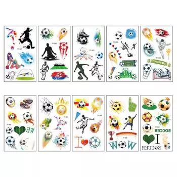 10 листов стильной съемной бумажной футбольной татуировки наклейки одноразового использования для тела