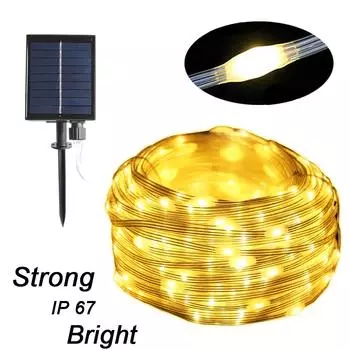 10 м/100 м светодиодные гирлянды на солнечных батареях, сказочная кожаная нить, лампа для уличной вечеринки, Рождественский сад, гирлянда, дерево, уличное свадебное украшение 10m 100 Leds теплый белый