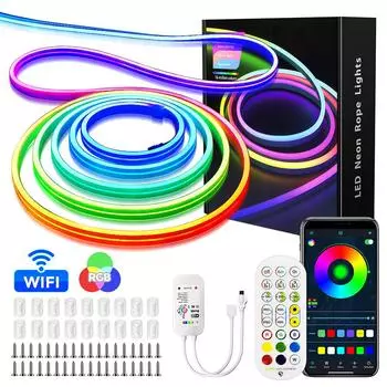 10 м 12 В RGB Smart WIFI неоновая светодиодная лента, совместимая с Alexa, 108 светодиодов/м, водонепроницаемая, синхронизация с музыкой, самодельная лента, управляемая через приложение 3m