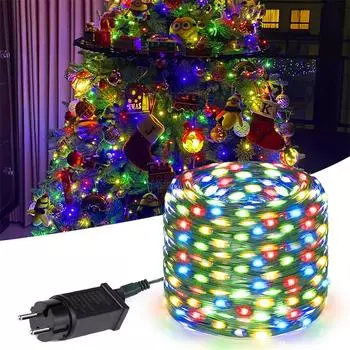 10 м, 20 м, 30 м, 50 м, 100 м, сказочные гирлянды, 24 В, водонепроницаемый адаптер, адаптер для наружного рождественского сада, вечеринки, праздничное свадебное украшение с вилкой европейского стандарта 10M разноцветный