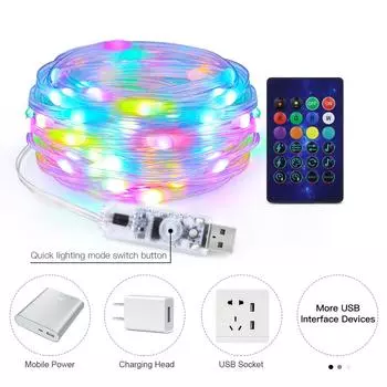 10 м/20 м USB Рождественская елка светодиодные гирлянды с умным приложением Bluetooth с дистанционным управлением Рождественский домашний декор гирлянда из гирлянд 5M