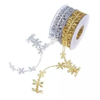 10 м/рулон, искусственная кожа, золотая и серебряная лента со снежинками, кружевное украшение для рождественского праздника, ультразвуковая тисненая тесьма 2.5cm золотой
