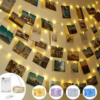 10 м светодиодный держатель для фотографий, красочные огни, батарейный отсек, сказочный свет, гирлянда, украшение для свадьбы, вечеринки, дня рождения 2m 20led белый